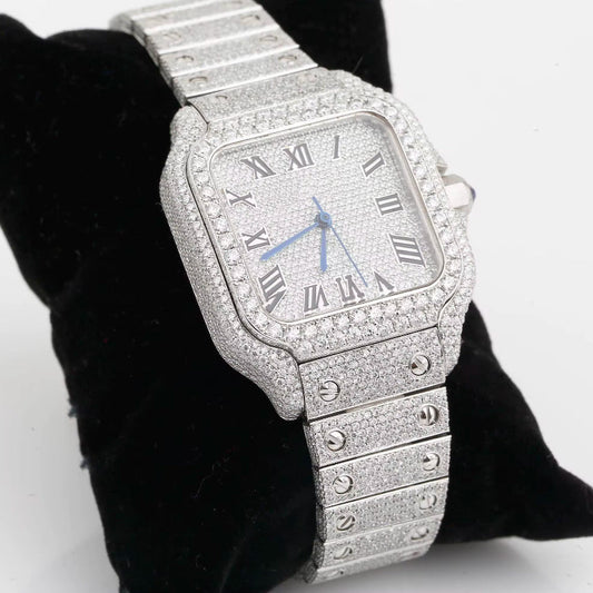 Luxury Square-Face Watch with Iced-Out Design - High Quality, Waterproof.