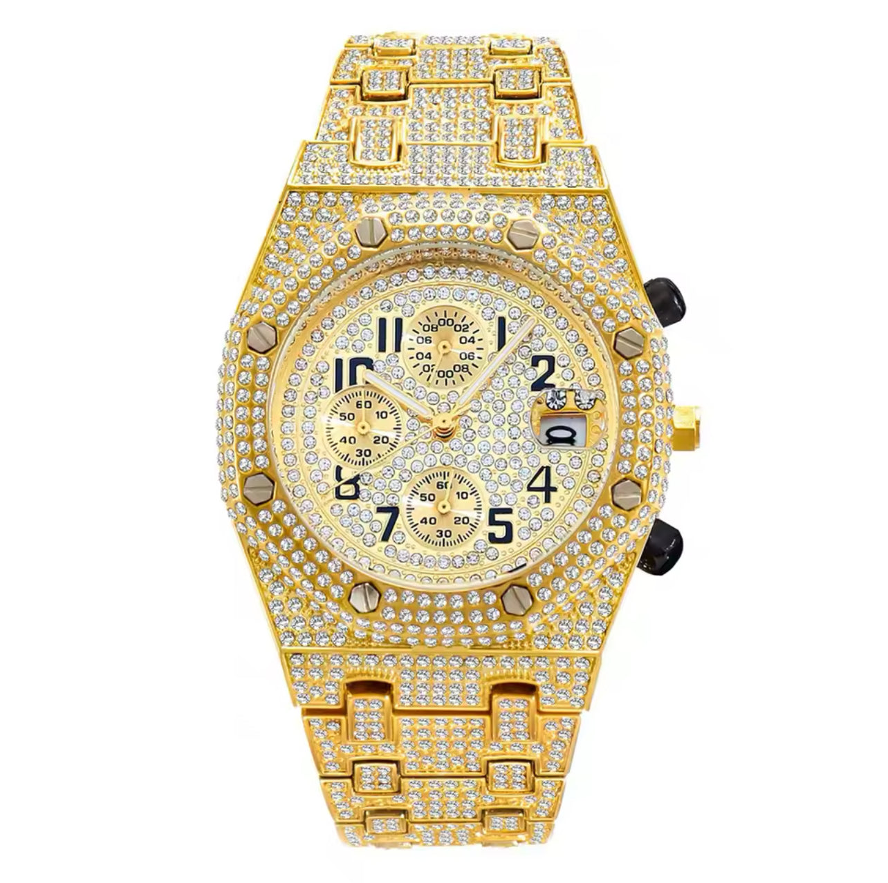 Luxury Watches Men Automatic Date Waterproof Quartz Clock Hip Hop Fully Iced out