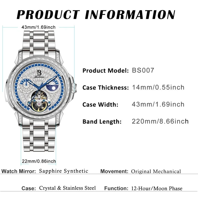 42mm Automatic Mechanical Watch Luxury Brand Diamond-encrusted Men's Watch Accessory 316L Stainless Steel Strap Timepiece