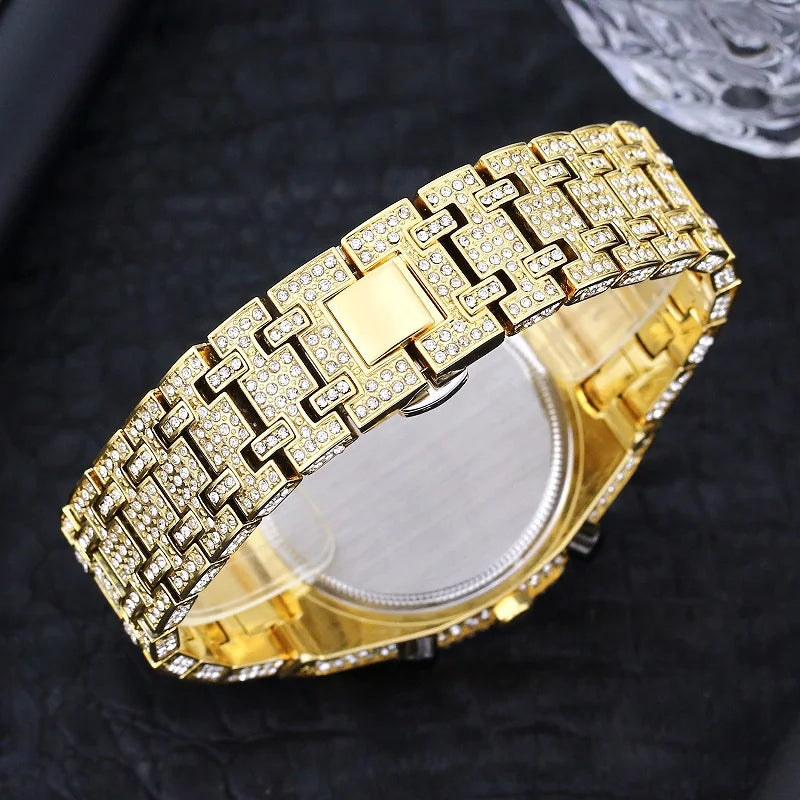 Luxury Watches Men Automatic Date Waterproof Quartz Clock Hip Hop Fully Iced out