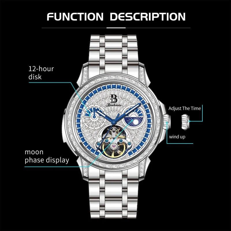 42mm Automatic Mechanical Watch Luxury Brand Diamond-encrusted Men's Watch Accessory 316L Stainless Steel Strap Timepiece