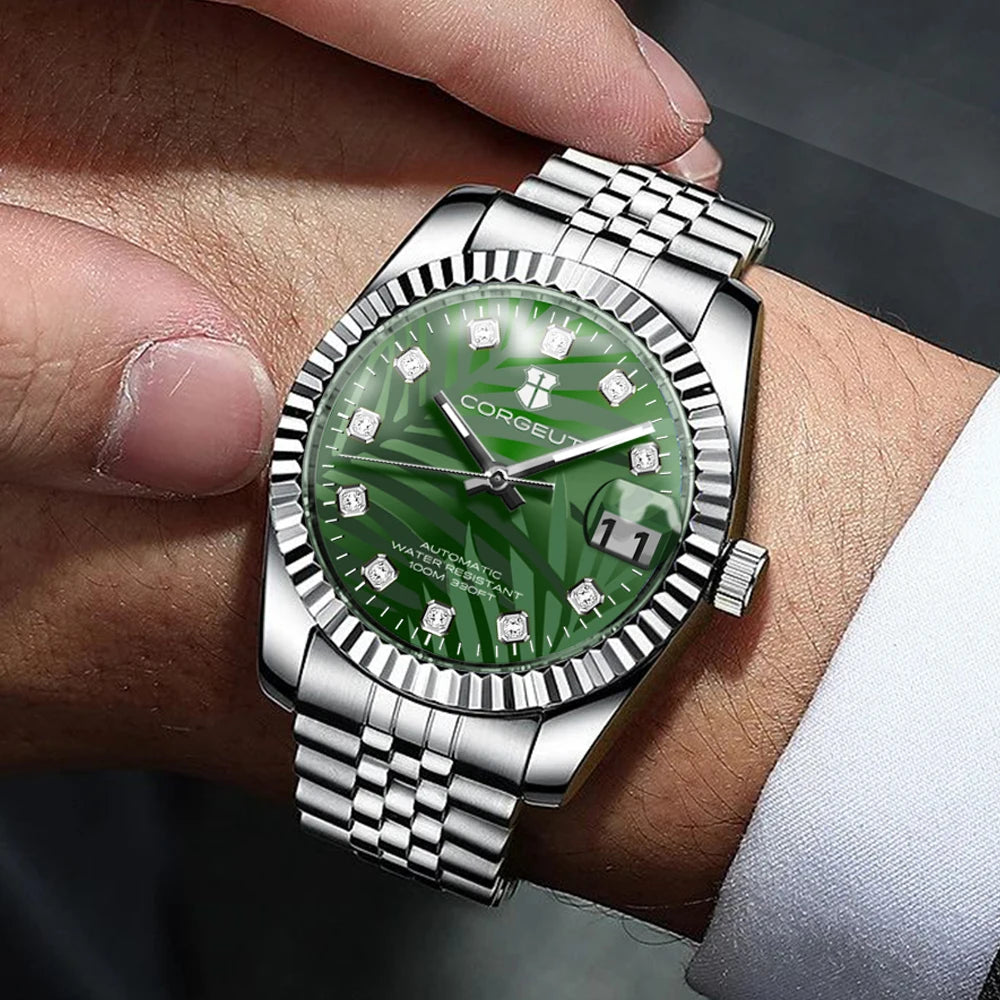 36mm NH35 Diamond Jungle Luxury Business Men's Watch - Automatic Mechanical Sapphire Watch with Date Display Magnifier